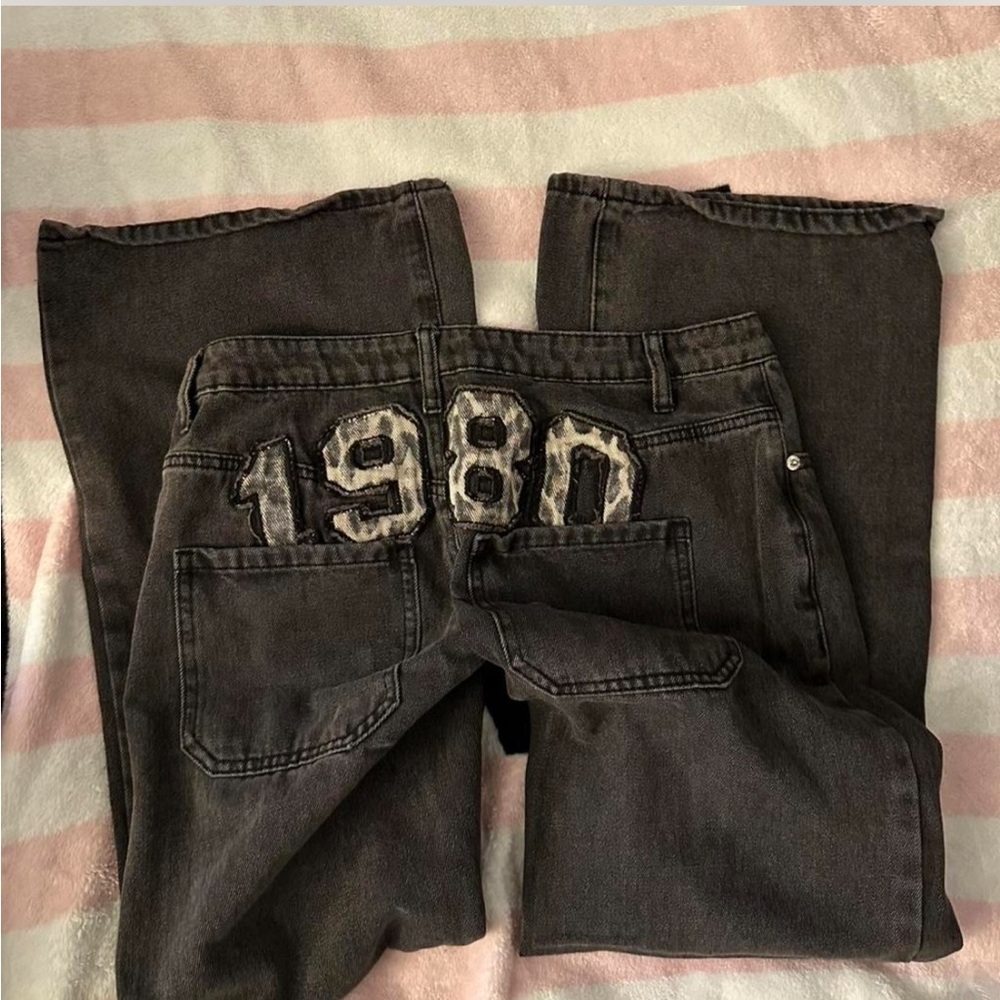 Edikted Black Flare Jeans with '1980' Design